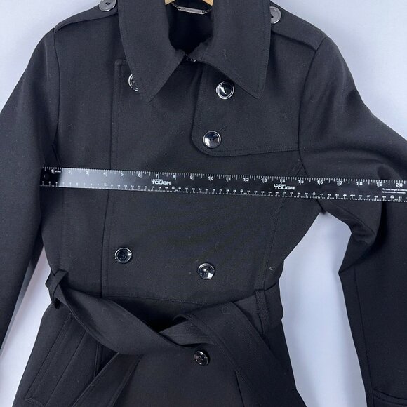 Trina Turk Juliette Flare Wool Trench Coat Womens Size 6 Tie Waist NG672K Black - Picture 11 of 15